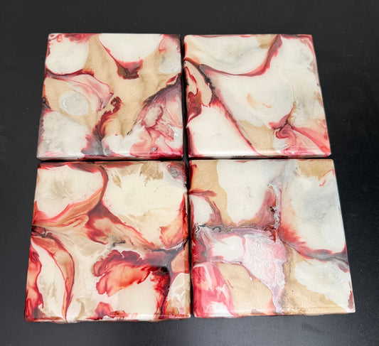 Coasters - Red, Gold and Pearl