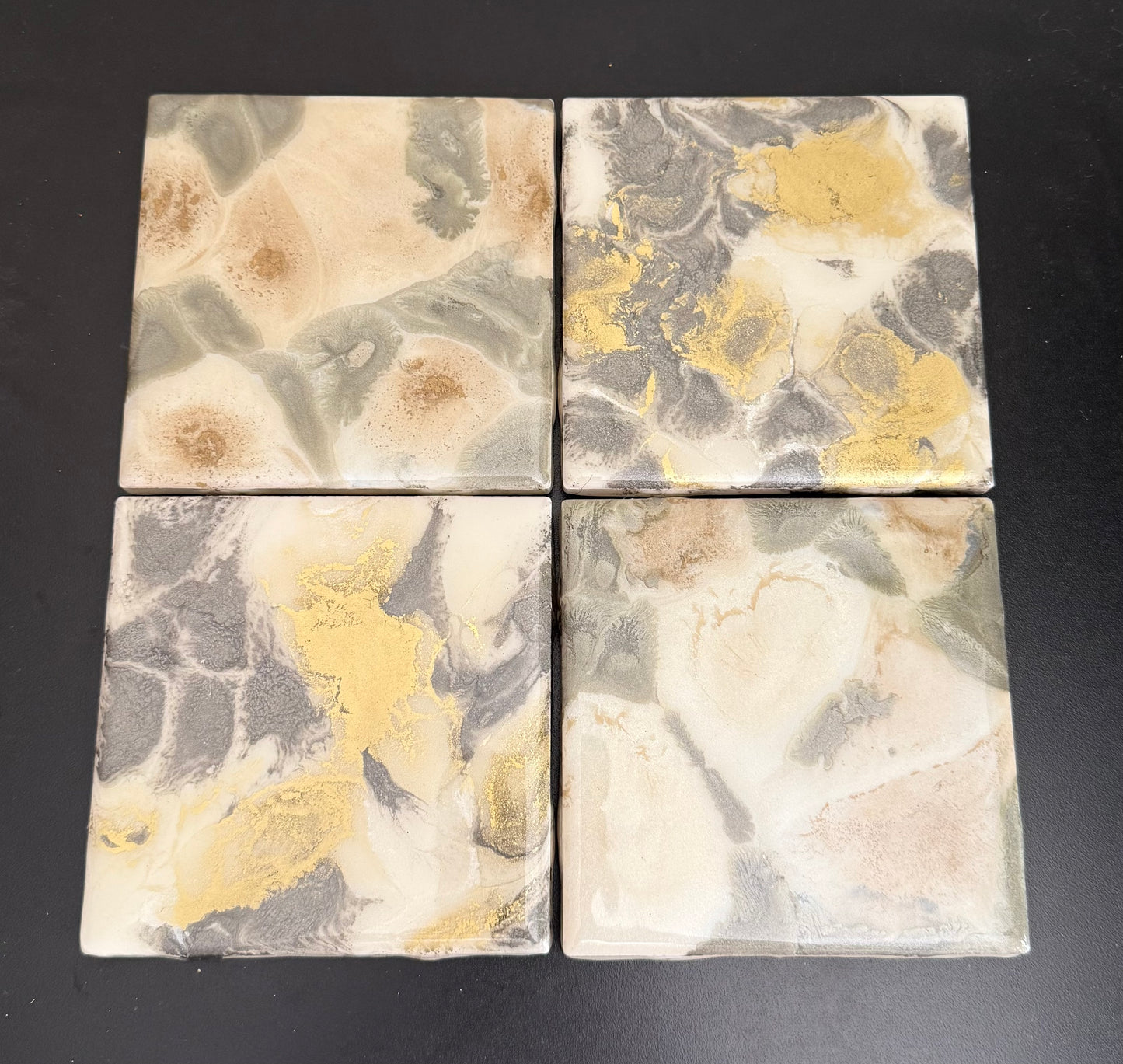 Coasters - silver, copper, gold and pearl