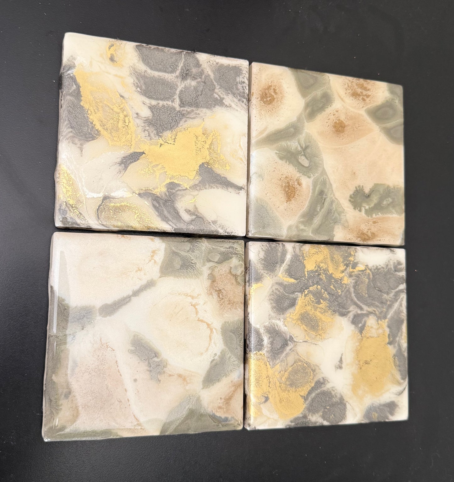 Coasters - silver, copper, gold and pearl