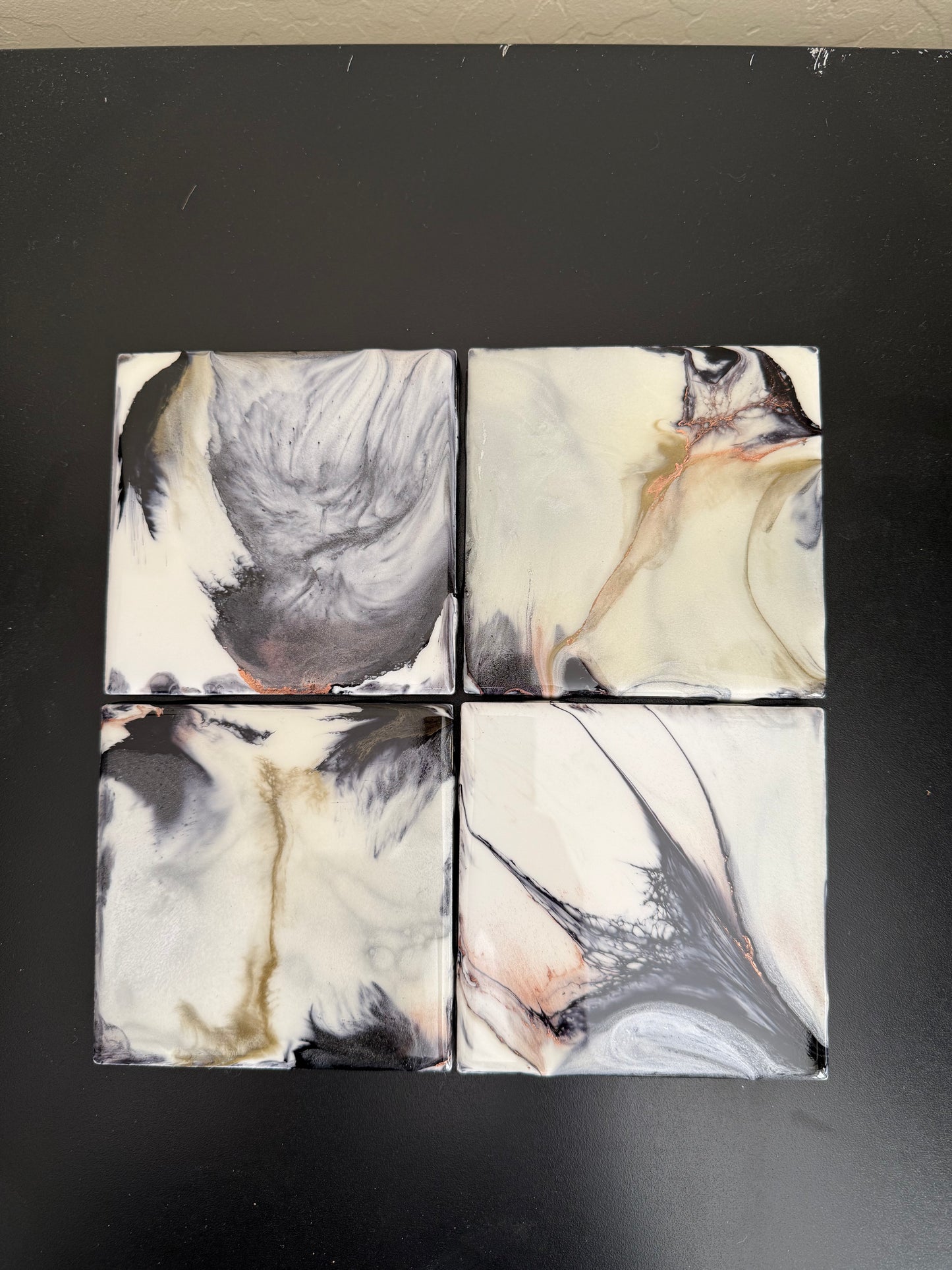 Coasters - Black, silver, copper and brass