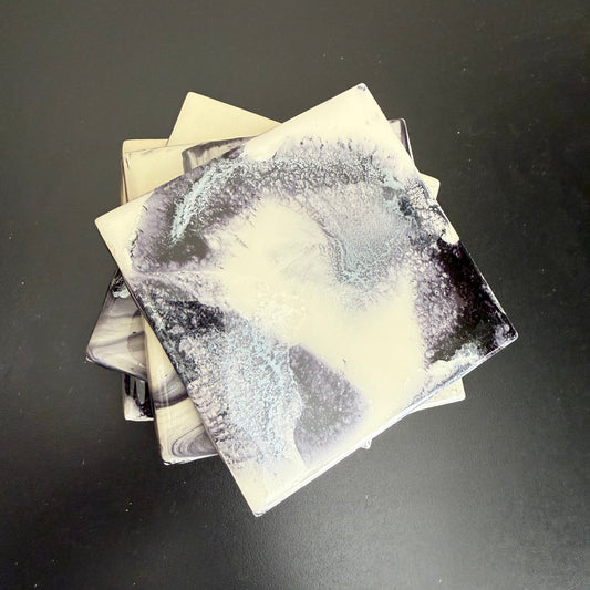 Coasters - Black, silver and pearl