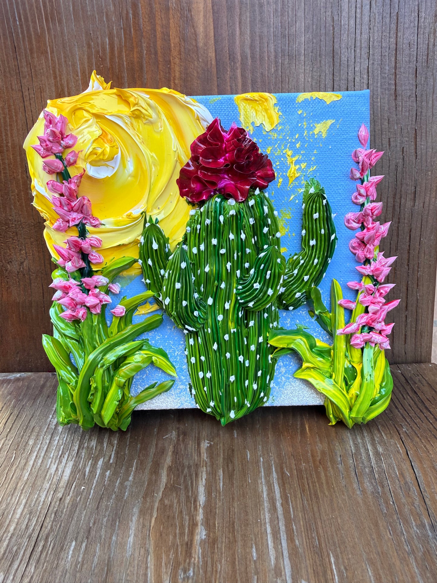 AZ Cactus with Pink Flowers 6x6x1.5