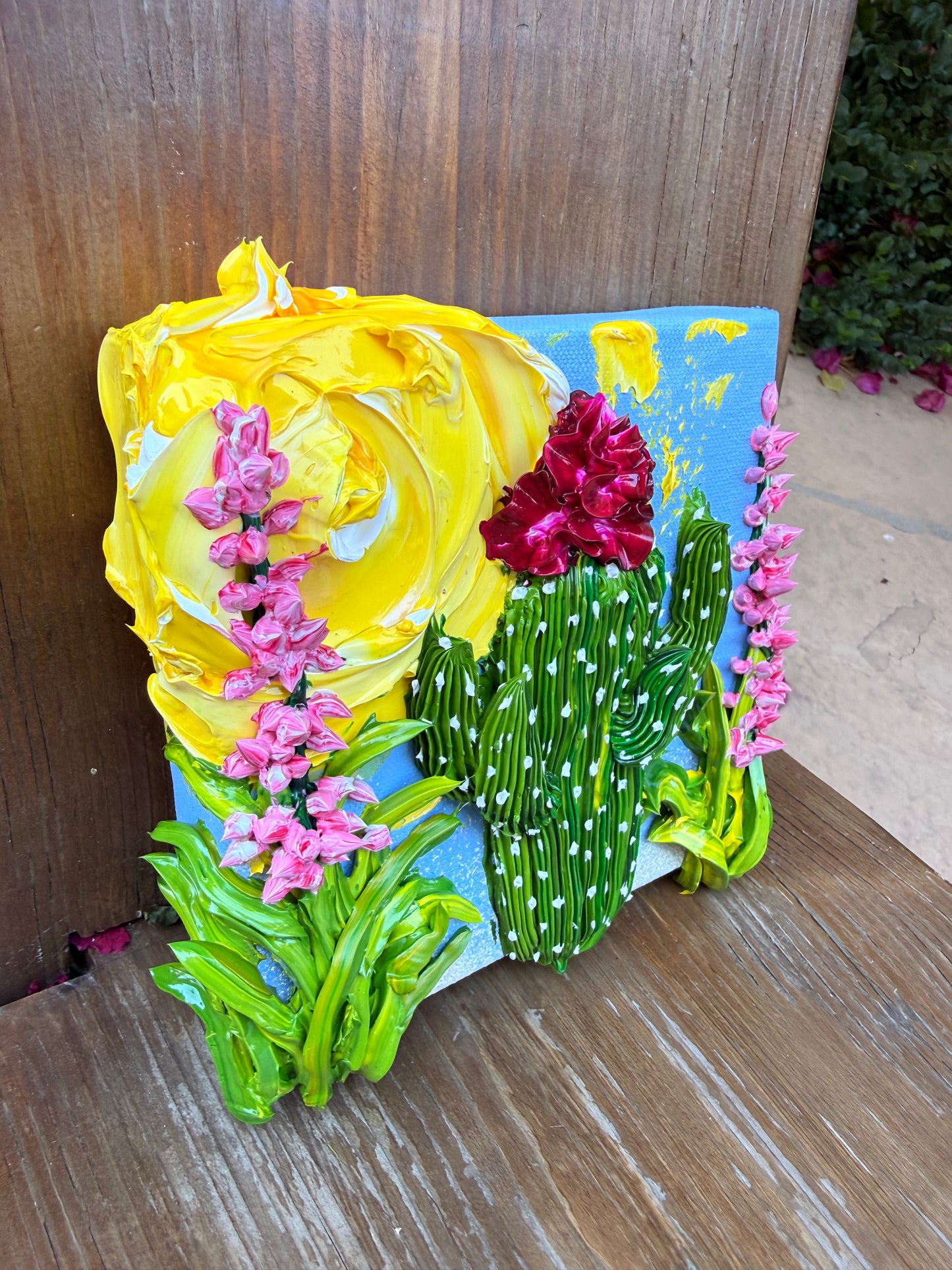 AZ Cactus with Pink Flowers 6x6x1.5