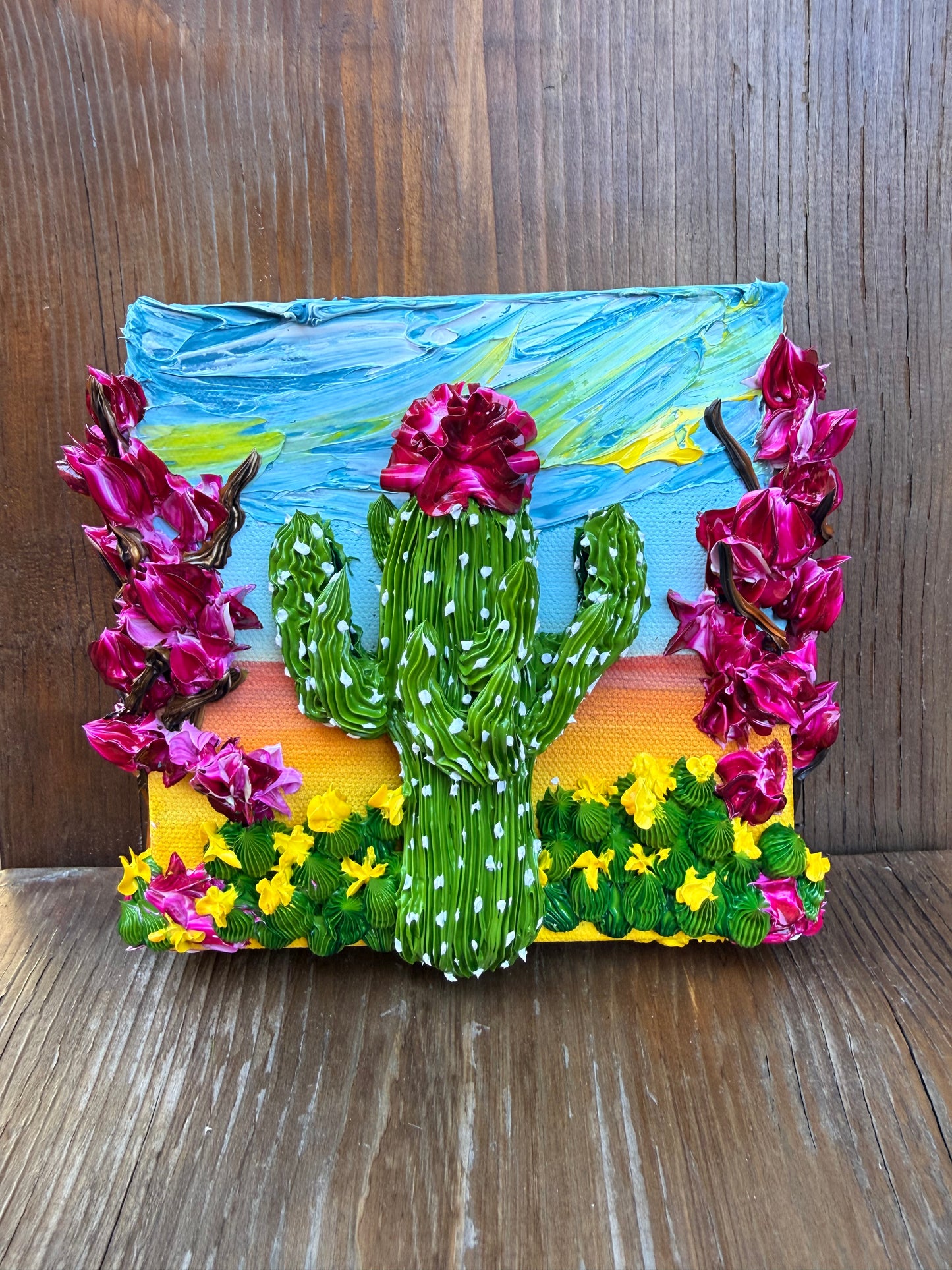 AZ Cactus with Deep Magenta Flowers 6x6x1.5