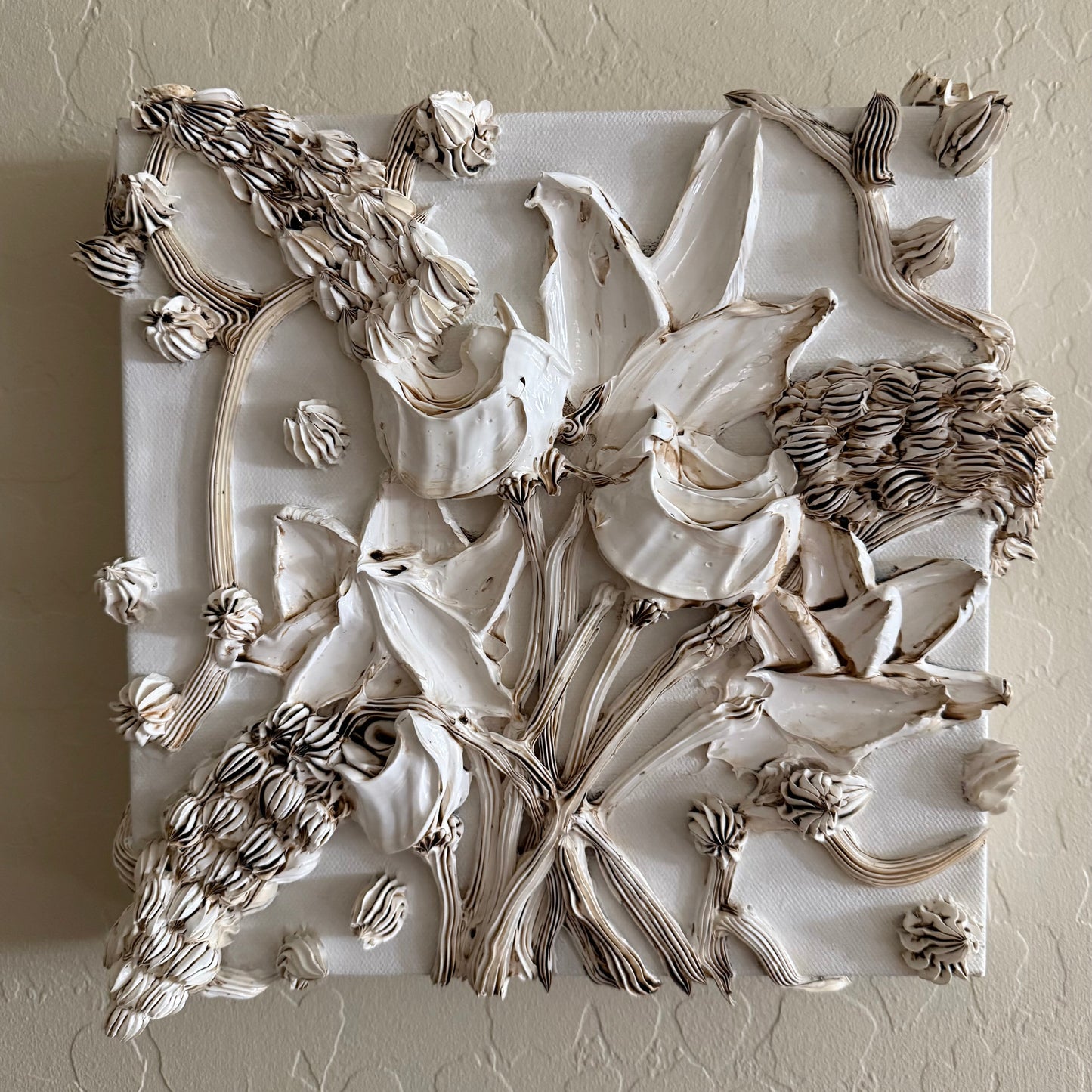Blanco Blooms w/  Umber  Highlights 10x10x1.5