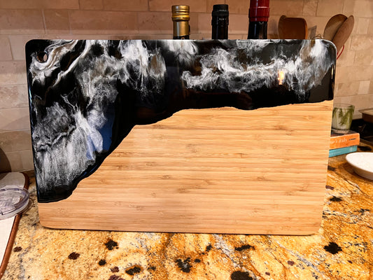 Charcuterie Board - Black, Bronze and White Marbled Resin (SOLD)