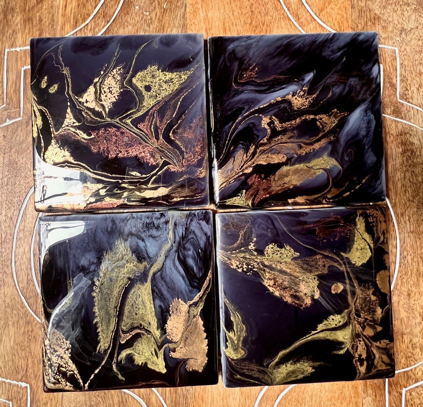 Resin Coasters- Black, Gold and Copper (SOLD)