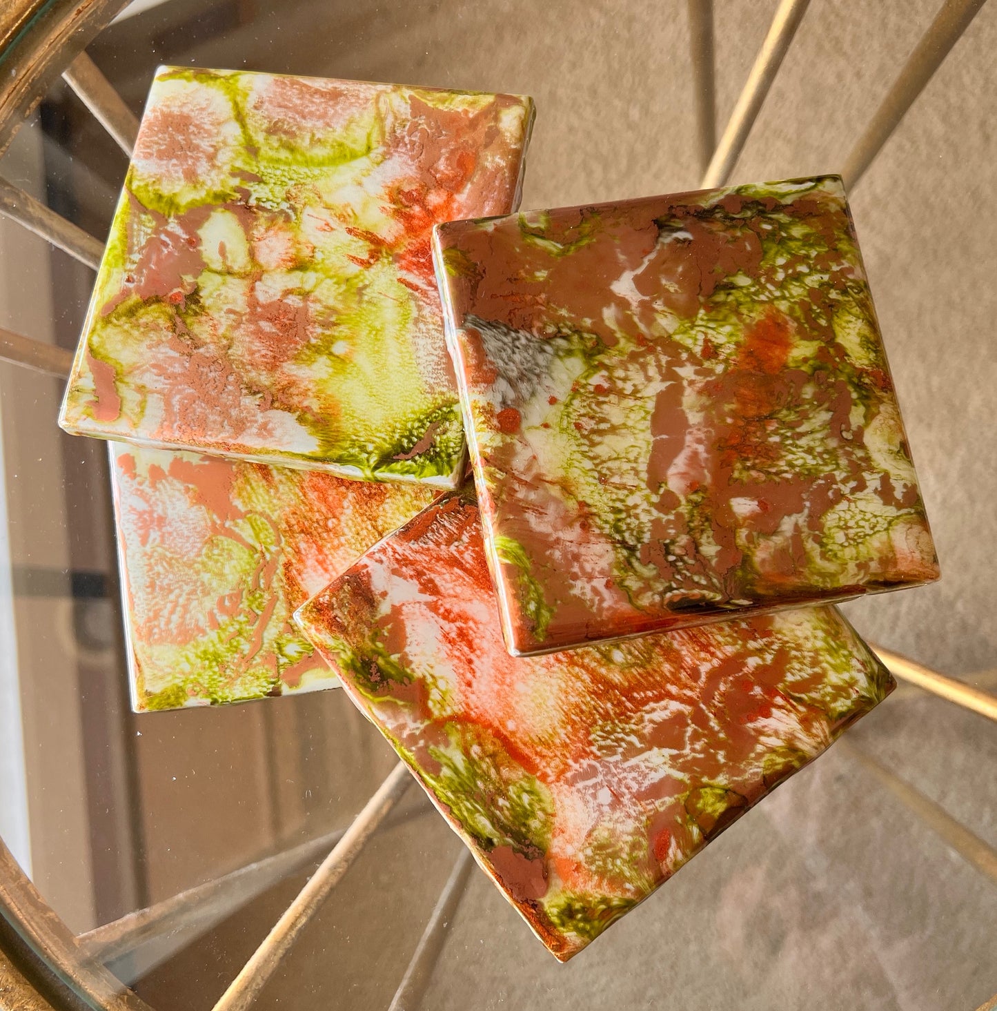 Resin Coasters- Copper, Brass and Green (SOLD)