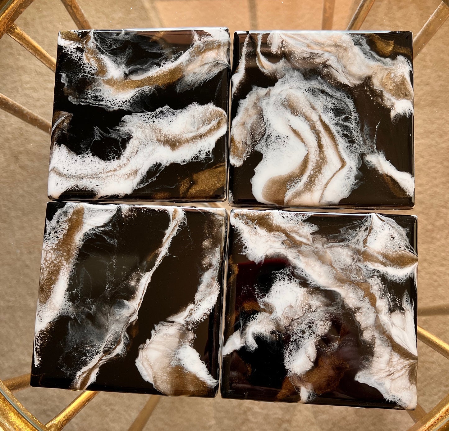 Resin Coasters- Black, White and Bronze (SOLD)