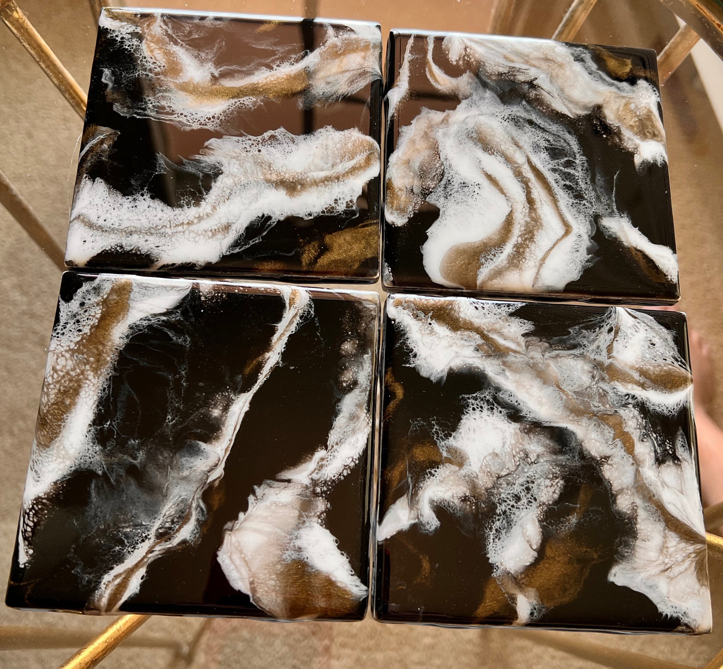 Resin Coasters- Black, White and Bronze (SOLD)