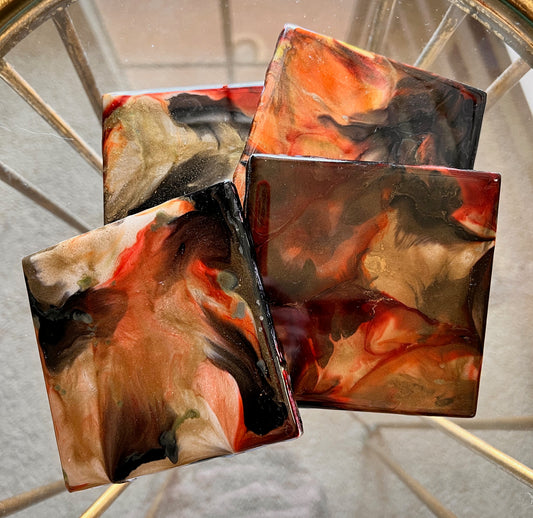 Resin Coasters- Red, Black and Gold (SOLD)