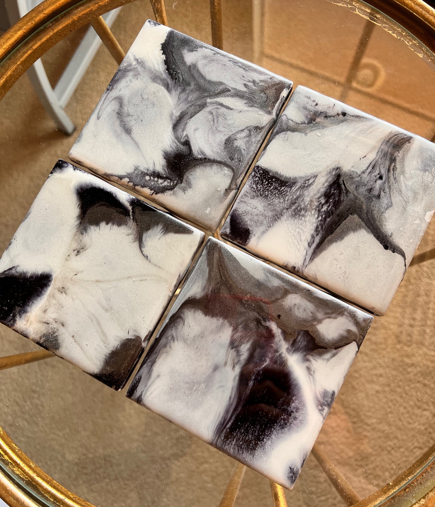 Resin Coasters- Black, Silver, Pearl and White (SOLD)