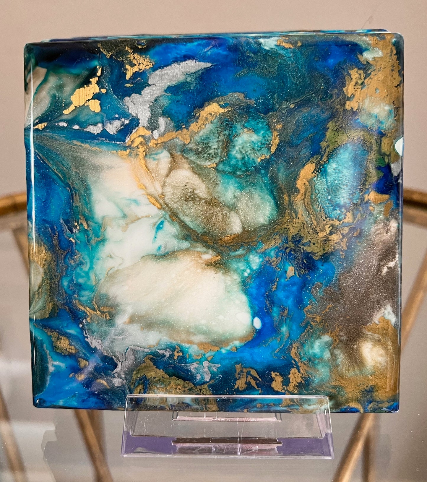 Resin Coasters- Deep Blue, Gold, Bronze and Pearl (SOLD)