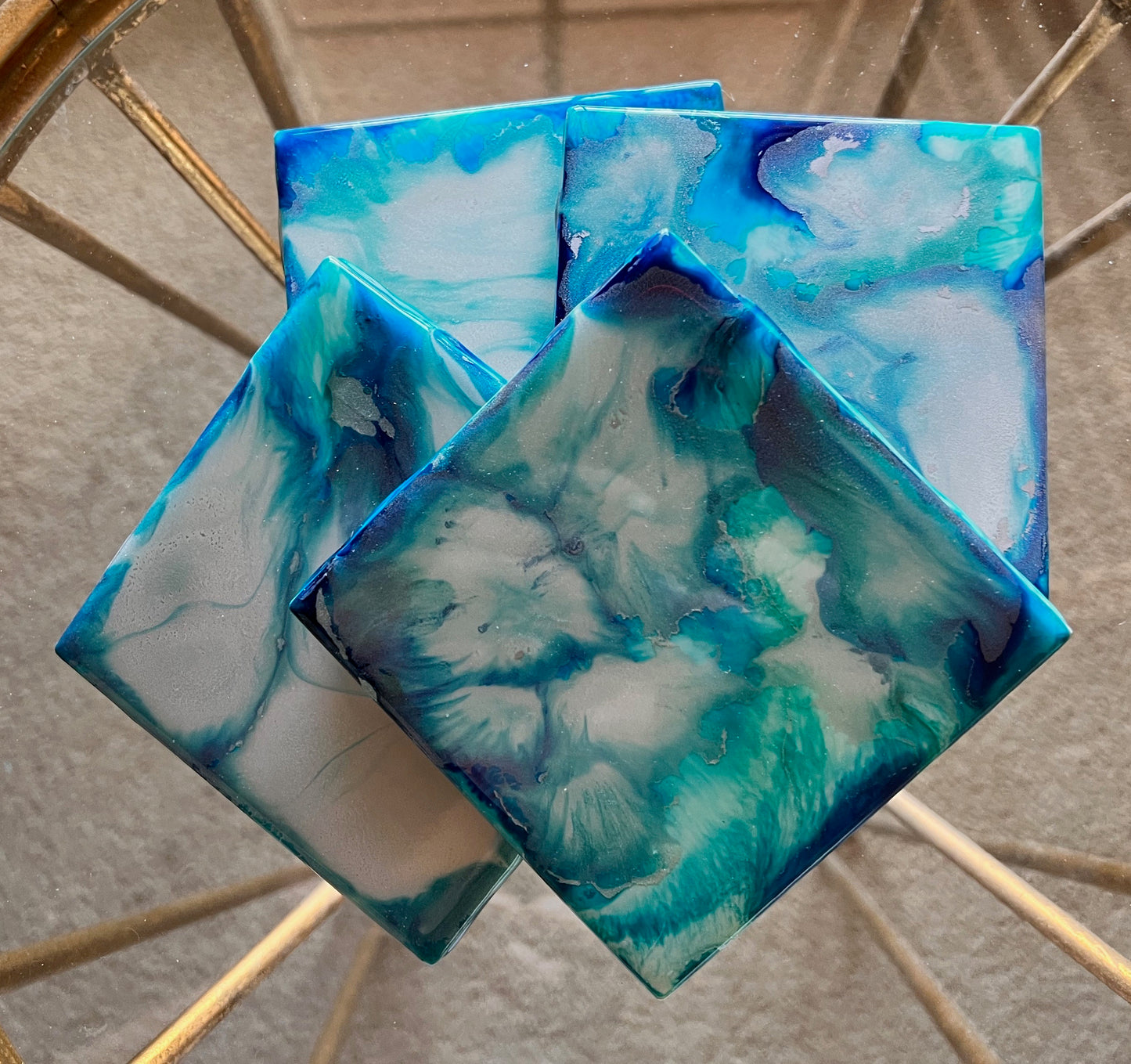 Resin Coasters- Blue, Green, Silver and Pearl