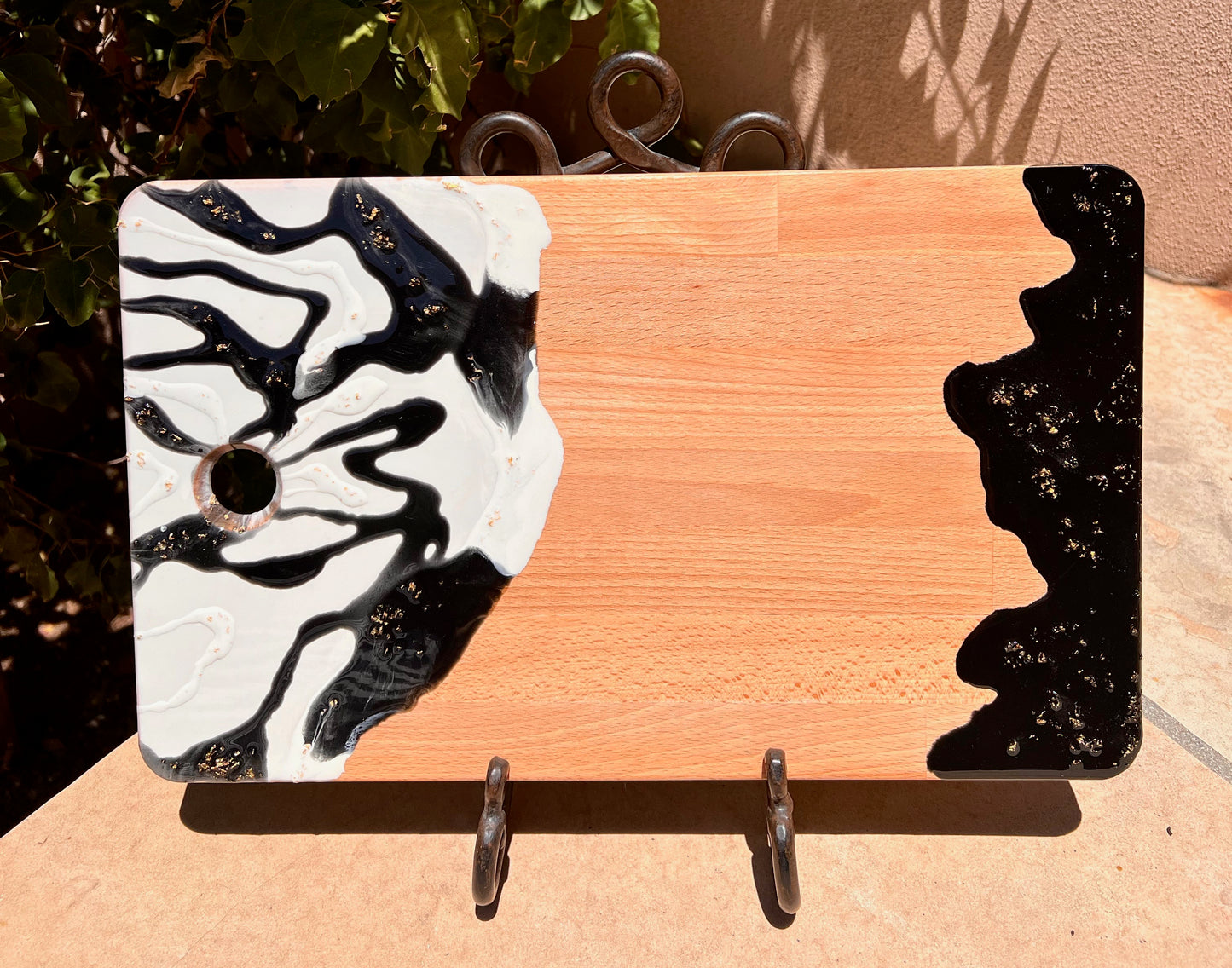 Charcuterie Board - Embellished with black and white resin with gold flakes