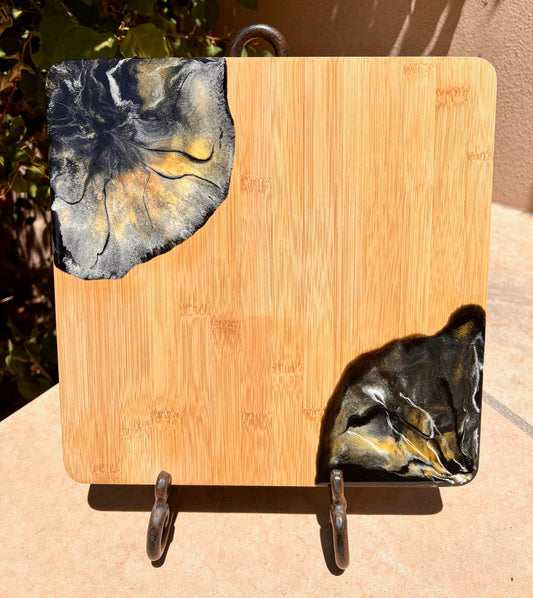 Charcuterie Board - Black, White and Gold Resin (SOLD)