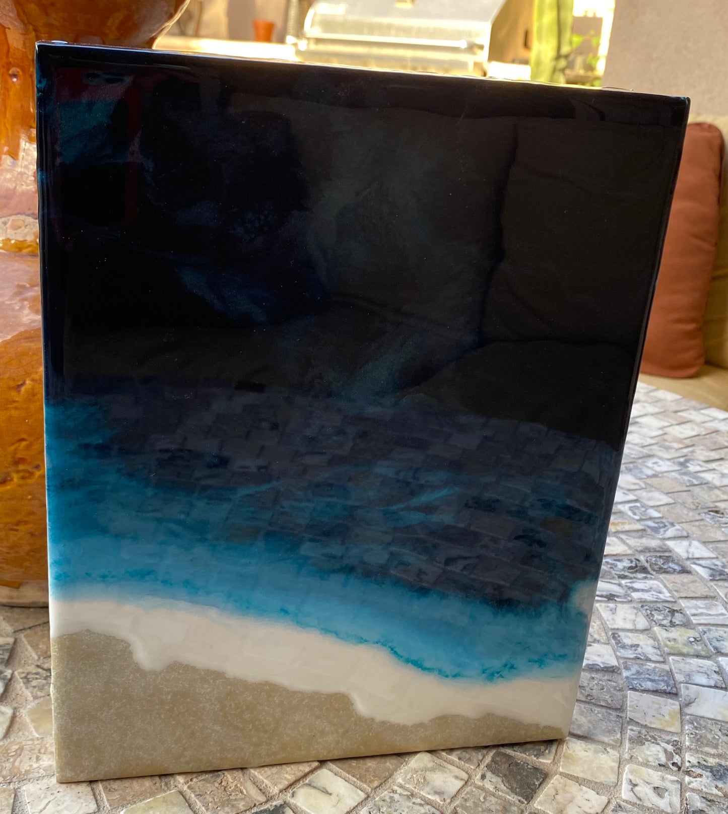 Resin Ocean Inspired Decorative Block 8x10x2