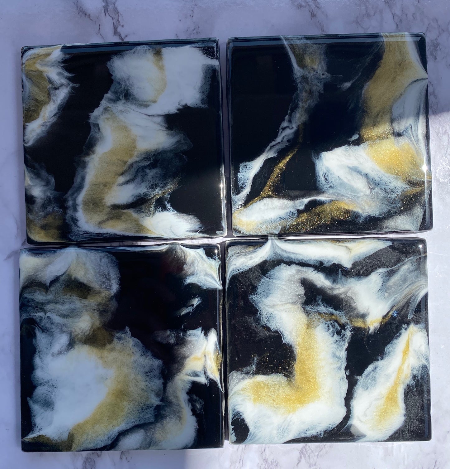 Resin Coasters - Black, Gold and White