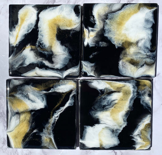 Resin Coasters - Black, Gold and White
