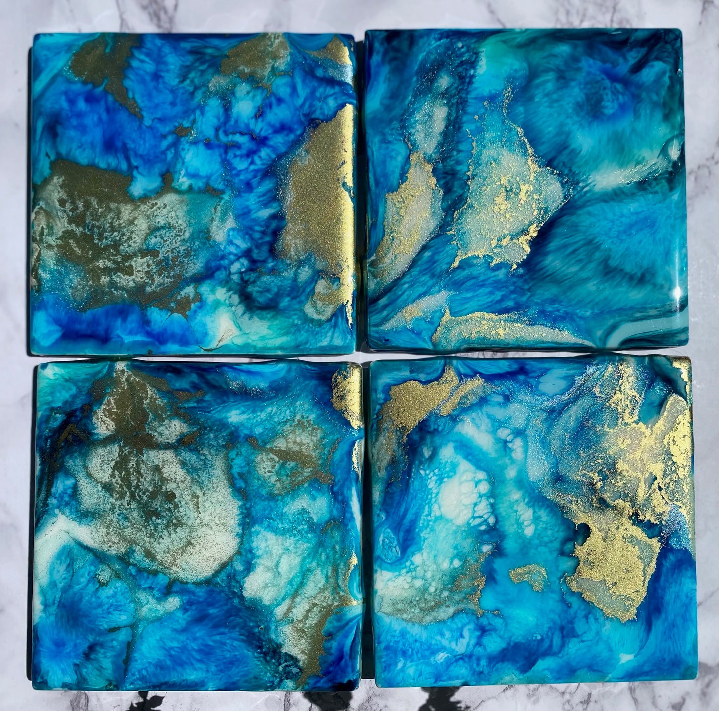 Resin Coasters - Blues, Golds and Pearl