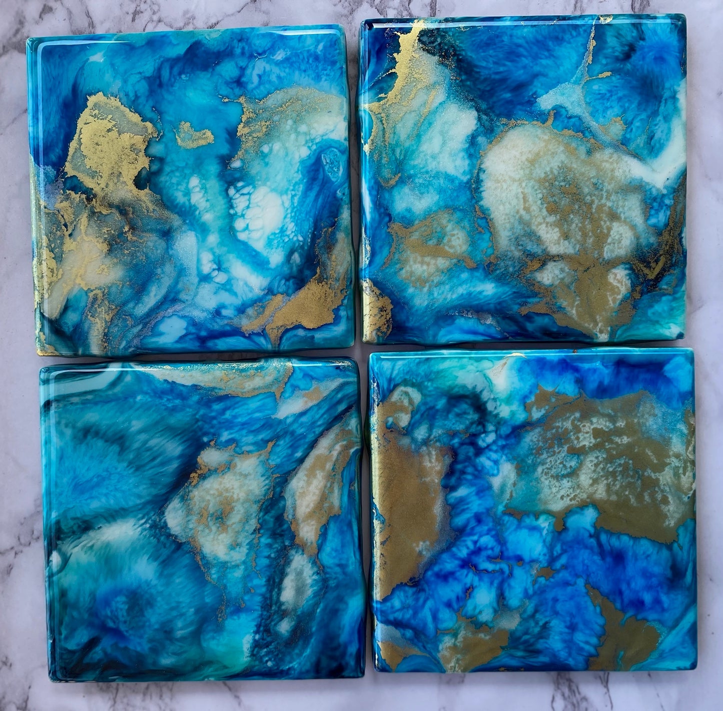 Resin Coasters - Blues, Golds and Pearl