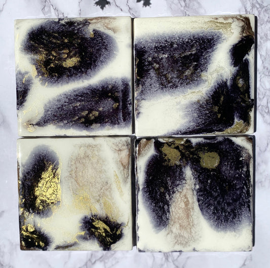Resin Coasters- Black, Gold, Bronze and White