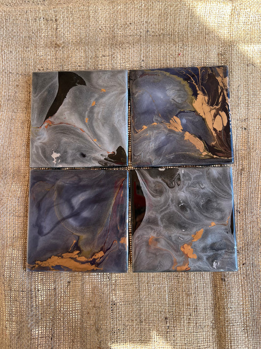 Resin Coasters - Black, Silver & Brass