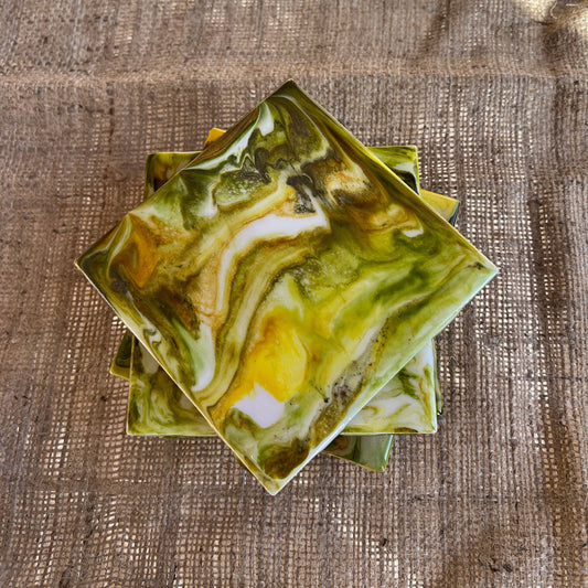 Resin Coasters - Green, yellow, honey and pearl