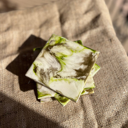 Resin Coasters - Green, rose gold, copper and gold