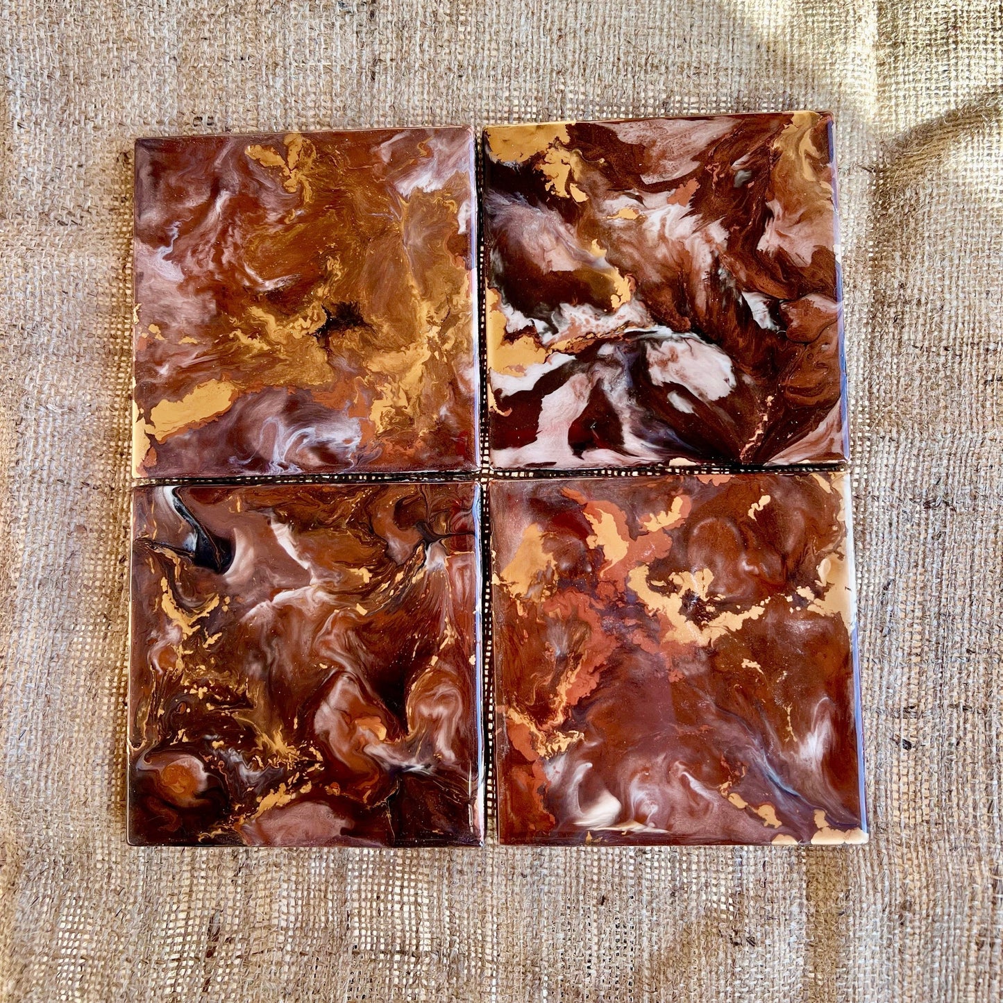 Resin Coasters - Black, copper and brass