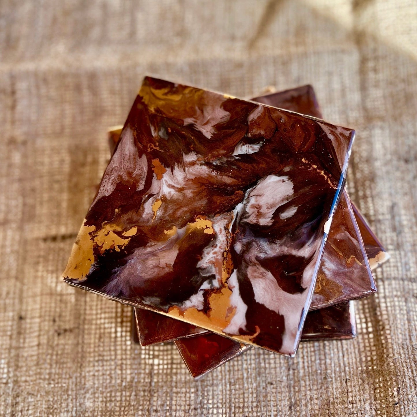 Resin Coasters - Black, copper and brass